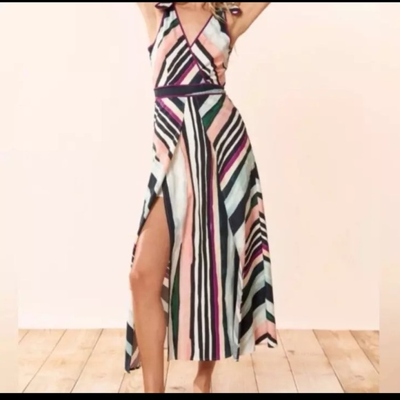 Red Carter A-Line Side Slit Maxi Dress Multicolor Tie Straps Women's Size S - Picture 2 of 16